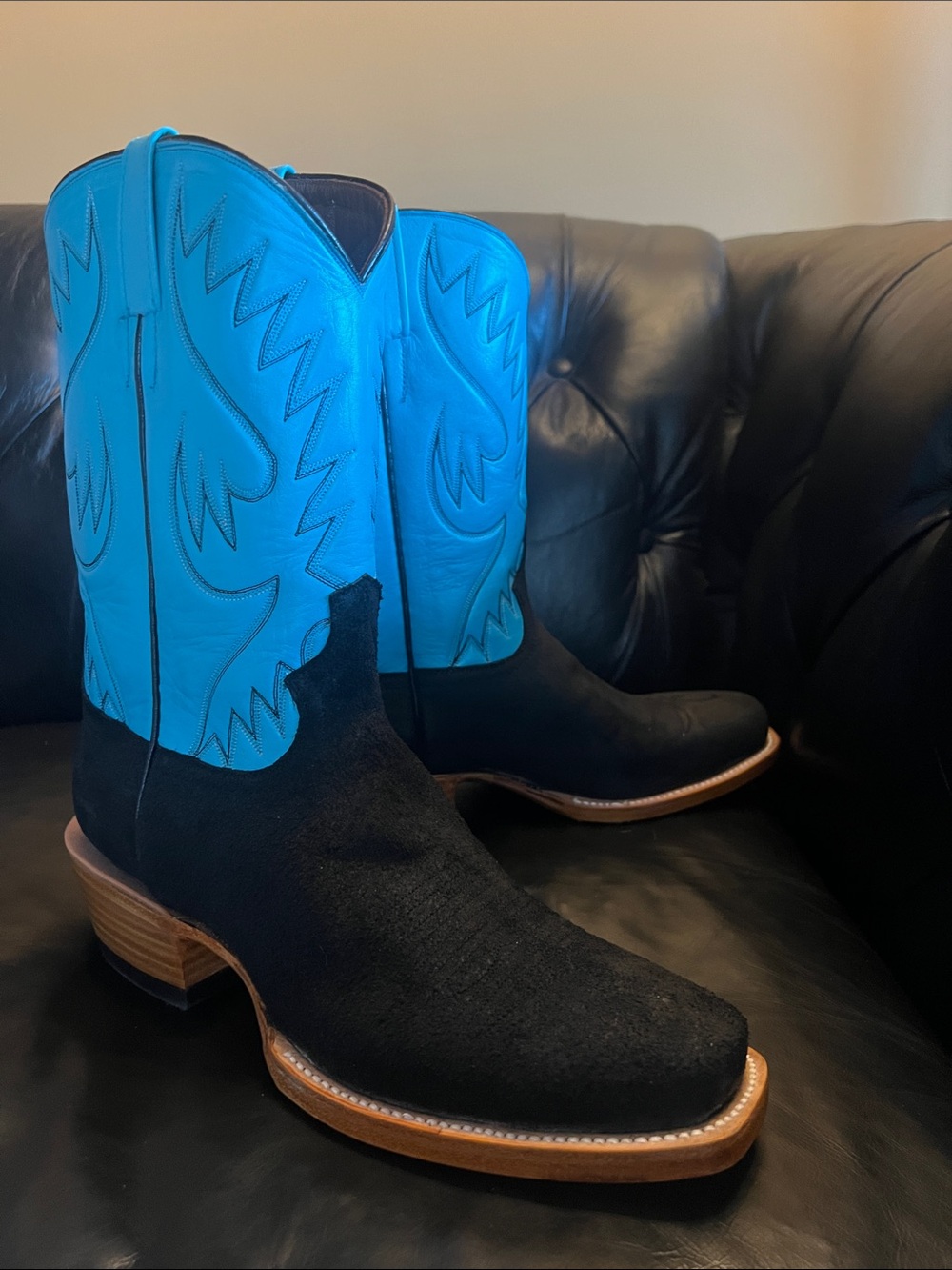 NWOT Men's Cowboy Boots - Black & Bright Blue Western Boots- Handmade- Size 11